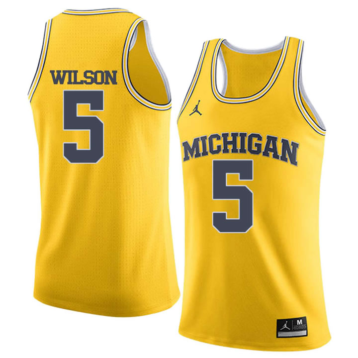 University of Michigan #5 D.J. Wilson Yellow College Basketball Jersey
